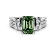 Solitaire Engagement Ring Setting for Fancy Green Emerald Cut Center with Grooved Bar Accent Band and Prong Head in Platinum