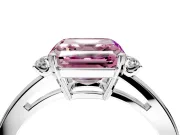 3 Stone Engagement Ring Setting for Fancy Pink Asscher Cut Center with Low-Set Round Cut Accents and Prong Head in Sterling Silver
