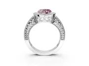 Milgrain Halo Engagement Ring Setting for Fancy Pink Heart-Shaped Center with Pave Band and Prong Head in Platinum