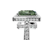 Halo Engagement Ring Setting for Fancy Green Radiant Cut Center with Metal-Rimmed Halo, Pave Band and Prong Head in Platinum