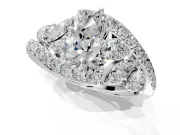 Halo Engagement Ring Setting for Pear-Shaped Center with Marquise and Pave Bypass Band and Prong Head in Platinum