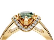Solitaire Engagement Ring Setting for Fancy Green Pear-Shaped Center with Wide Band, Pave Collar and Prong Head in Yellow Gold