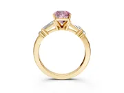 Bar-Set Engagement Ring Setting for Fancy Pink Cushion Cut Center with Tapered Baguette Accents and Prong Head in Yellow Gold