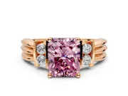 Solitaire Engagement Ring Setting for Fancy Pink Radiant Cut Center with Grooved Bar Accent Band and Prong Head in Rose Gold