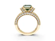 Pave Engagement Ring Setting for Fancy Green Asscher Cut Center with Curved Accent Rows, Openwork and Prong Head in Yellow Gold