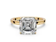 Solitaire Engagement Ring Setting for Asscher Cut Center with Thin Rounded Plain Band and Prong Head in Yellow Gold