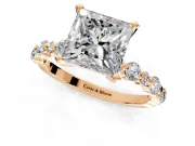 Solitaire Engagement Ring Setting for Princess Cut Center with Alternating Size Accents and Prong Head in Rose Gold