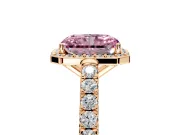 Halo Engagement Ring Setting for Fancy Pink Radiant Cut Center with Full Pave Band and Prong Head in Rose Gold