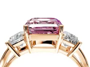 3 Stone Engagement Ring Setting for Fancy Pink Asscher Cut Center with Matching Side Accents and Prong Head in Rose Gold