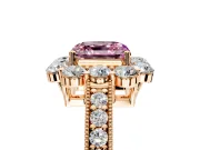 Halo Engagement Ring Setting for Fancy Pink Asscher Cut Center with Milgrain Channel Band and Prong Head in Rose Gold