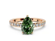 Solitaire Engagement Ring Setting for Fancy Green Pear-Shaped Center with Round Cut Pave Band and Prong Head in Rose Gold