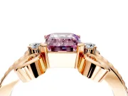 Solitaire Engagement Ring Setting for Fancy Pink Emerald Cut Center with Twisted Band and Scroll Prong Head in Rose Gold