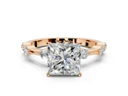 Solitaire Engagement Ring Setting for Princess Cut Center with Bezel Station Band and Prong Head in Rose Gold