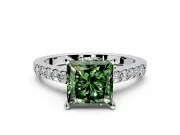 Solitaire Engagement Ring Setting for Fancy Green Princess Cut Center with Crossover Accents and Prong Head in White Gold