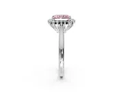 Starburst Halo Engagement Ring Setting for Fancy Pink Radiant Cut Center with Thin Round-Wire Band and Prong Head in Platinum