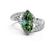 Solitaire Engagement Ring Setting for Fancy Green Marquise Center with Pave Bypass Twist Band and Prong Head in White Gold