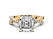 Solitaire Engagement Ring Setting for Asscher Cut Center with Half-Pave Crossover Band and Prong Head in Yellow Gold