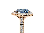 Halo Engagement Ring Setting for Fancy Blue Heart-Shaped Center with Raised Halo, Pave Band and Prong Head in Rose Gold
