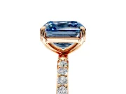 Solitaire Engagement Ring Setting for Fancy Blue Asscher Cut Center with Pave Accents and Prong Head in Rose Gold
