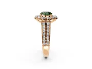 Large Accent Halo Engagement Ring Setting for Fancy Green Round Cut Center with Pave Split Shank and Prong Head in Rose Gold