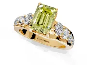Solitaire Engagement Ring Setting for Fancy Yellow Emerald Cut Center with Graduated Shared Prongs and Prong Head in Yellow Gold