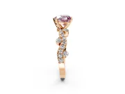 Solitaire Engagement Ring Setting for Fancy Pink Heart-Shaped Center with Bar-Station Pave Twist and Prong Head in Rose Gold