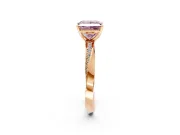Side Accent Engagement Ring Setting for Fancy Pink Princess Cut Center with Accent Shoulders and Prong Head in Rose Gold
