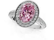 Milgrain Halo Engagement Ring Setting for Fancy Pink Oval Center with Three-Sided Pave Band and Prong Head in Sterling Silver