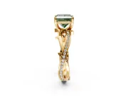 Solitaire Engagement Ring Setting for Fancy Green Princess Cut Center with Pave and Plain Crossover Band and Prong Head in Yellow Gold