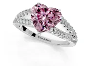 Solitaire Engagement Ring Setting for Fancy Pink Heart-Shaped Center with Pave Split Shank and Prong Head in White Gold