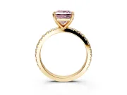 Solitaire Engagement Ring Setting for Fancy Pink Princess Cut Center with Fine Pave Band and Claw Prong Head in Yellow Gold