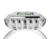 Halo Engagement Ring Setting for Fancy Green Princess Cut Center with Milgrain Bezel Rim, Plain Band and Prong Head in White Gold