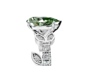 Leaf Motif Engagement Ring Setting for Fancy Green Pear-Shaped Center with Pave Band and Prong Head in Sterling Silver