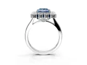 Cluster Halo Engagement Ring Setting for Fancy Blue Princess Cut Center with Milgrain Bezel Accents and Prong Head in Platinum