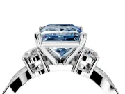 3 Stone Engagement Ring Setting for Fancy Blue Princess Cut Center with Pave Twist Band and Prong Head in Sterling Silver