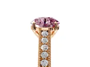 Solitaire Engagement Ring Setting for Fancy Pink Round Cut Center with Engraved Pave Band and Prong Head in Rose Gold