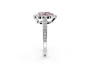 Bezel-Framed Halo Engagement Ring Setting for Fancy Pink Pear-Shaped Center with Pave Band and Prong Head in White Gold