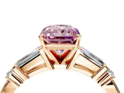 Bar-Set Engagement Ring Setting for Fancy Pink Radiant Cut Center with Tapered Baguette Accents and Prong Head in Rose Gold