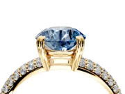Solitaire Engagement Ring Setting for Fancy Blue Round Cut Center with Multi-Row Pave Accents and Basket Head in Yellow Gold