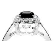Floral Halo Engagement Ring Setting for Fancy Black Emerald Cut Center with Large Halo Accents and Prong Head in Platinum