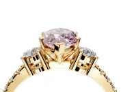 3 Stone Engagement Ring Setting for Fancy Pink Marquise Center with Round Cut Side Accents and Prong Head in Yellow Gold