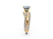 Solitaire Engagement Ring Setting for Fancy Blue Princess Cut Center with Woven 3-Strand Pave Band and Prong Head in Yellow Gold