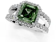 Halo Engagement Ring Setting for Fancy Green Asscher Cut Center with Wide-Open Pave Split Shank and Prong Head in Platinum