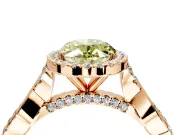 Halo Engagement Ring Setting for Fancy Yellow Oval Center with Twist Band and Prong Head in Rose Gold
