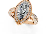 Halo Engagement Ring Setting for Marquise Center with Framed Halo, Pave Band and Prong Head in Rose Gold