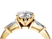 3 Stone Engagement Ring Setting for Oval Center with Channel Baguette Accents and Prong Head in Yellow Gold