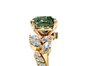 Solitaire Engagement Ring Setting for Fancy Green Cushion Cut Center with Marquise Accent Twist Band and Prong Head in Yellow Gold