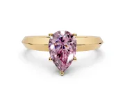 Solitaire Engagement Ring Setting for Fancy Pink Pear-Shaped Center with Wide Knife Ridge Band and Prong Head in Yellow Gold