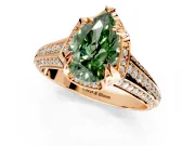 Solitaire Engagement Ring Setting for Fancy Green Pear-Shaped Center with Accented Split Shank and Prong Head in Rose Gold