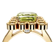 Cluster Halo Engagement Ring Setting for Fancy Yellow Asscher Cut Center with Milgrain Bezel Accents and Prong Head in Yellow Gold